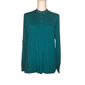 SUNDANCE Sz S Women's Teal BOHO Pin-Tucked Popover Long Sleeve Top Blouse Tunic